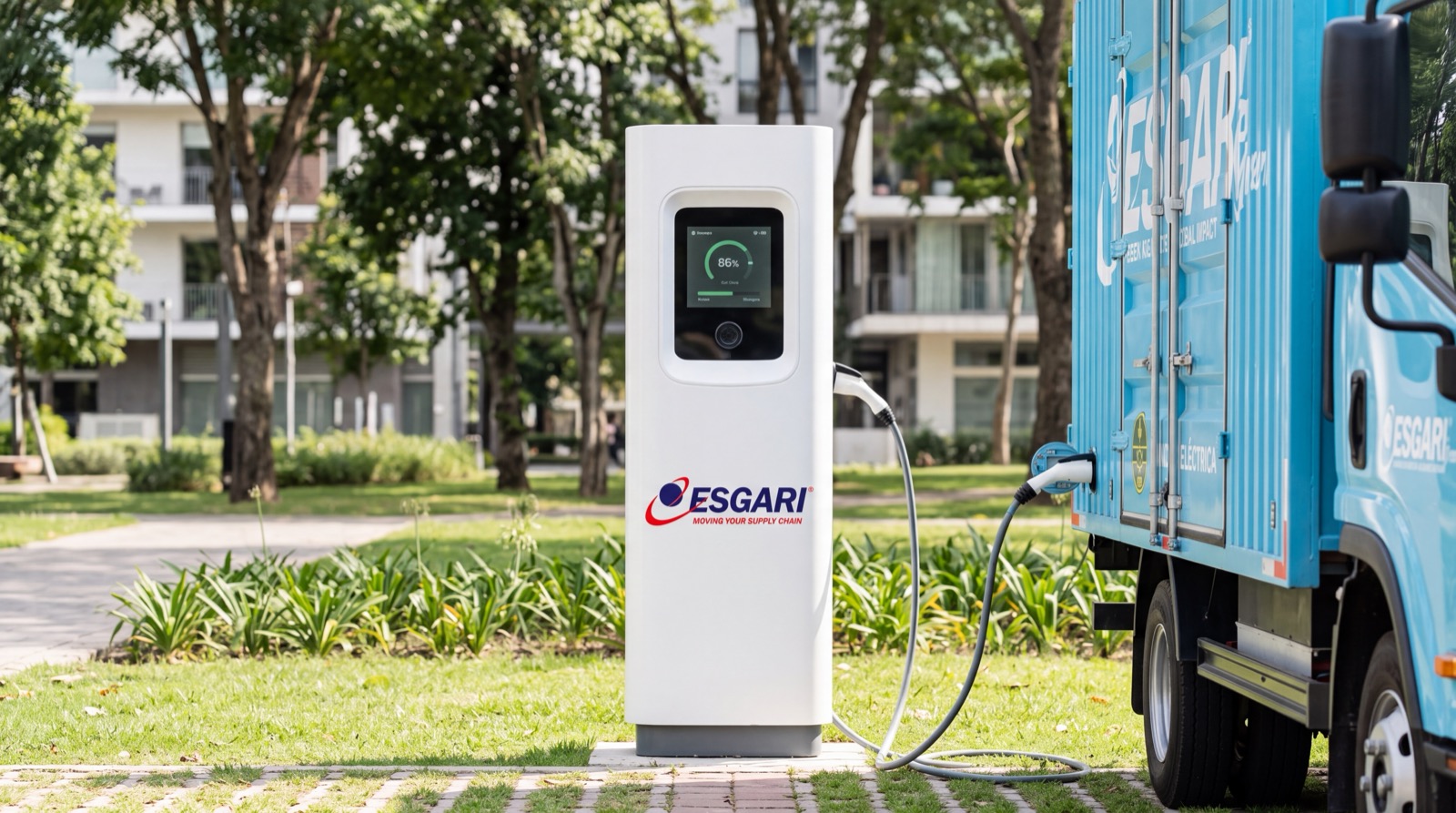 Unidad eléctrica ESGARI Green conectada a una estación de carga