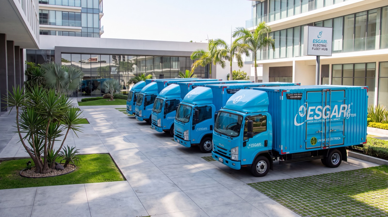 Fila de unidades eléctricas ESGARI Green en el Electric Fleet Hub